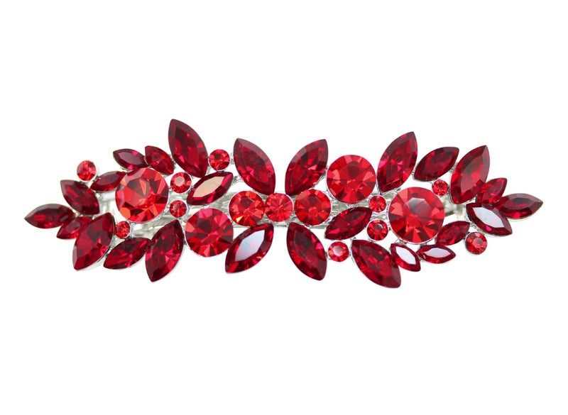Faship Gorgeous Red Rhinestone Crystal Floral Hair Barrette Clip - Image 1