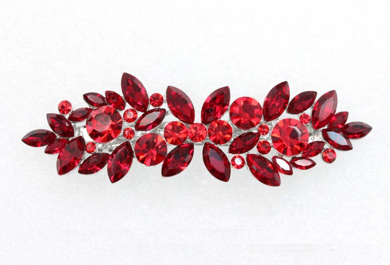 Faship Gorgeous Red Rhinestone Crystal Floral Hair Barrette Clip - Image 2