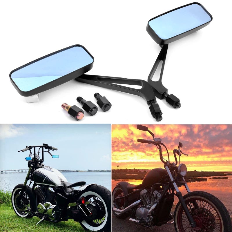 Rich Choices 8mm10mm Black Rectangle Motorcycle Rear view Side Mirrors compatible with Honda Grom Kawasaki Suzuki Yamaha Cruiser Chopper