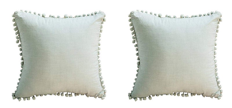 Pom Poms Cotton Throw Pillow Cases Meaning4 Sage European Square 26 x 26 Set of 2