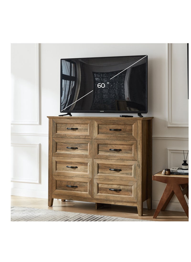 LINSY HOME LINSY HOME  -  Wood Dresser Closet With 8 Drawers , Dressers Organizer for Bed Room Living Room, Kids Room, Nursery, Hallway, Brown Color, size 120L*39.8W*107.2H cm  - Image 3