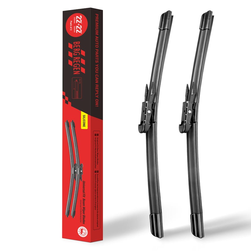 BERG REGEN 22 inch2 Pack Silicone Windshield Wiper Blades Replacement for Chevy Silverado Tahoe Avalanche Suburban 1308 GMC Sierra Yukon Cadillac Escalade EXT ESV SLK SLC Wiper Blades Pinch Tab