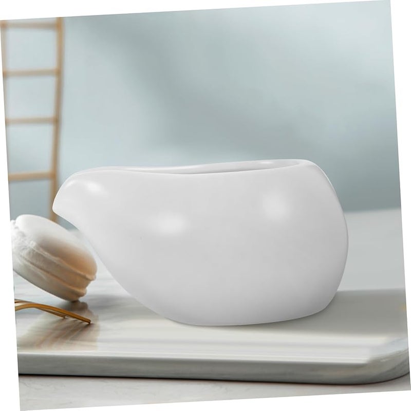 Vintage Ceramic Milk Pitcher Set of 2 White with Handle and Spout for Home Bar Restaurant - Image 4