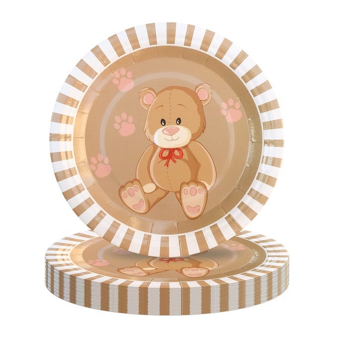 50 PIECES BEAR PAPER DESSERT PLATES7 INCHES DISPOSABLE CARTOON BEAR CAKE PLATES FOR BABY SHOWER AND BIRTHDAY PARTY