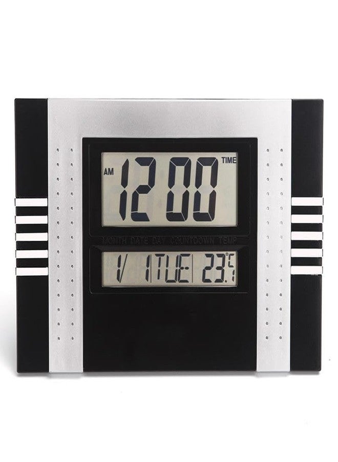 NXZ Large Plastic Hanging LCD Thermometer Calendar Digital Wall Clock with Date and Time (Black) - Image 1