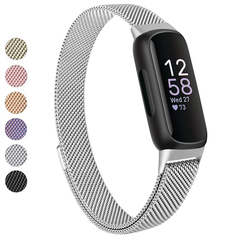 Vanjua for Fitbit Inspire 3 Bands Women Men, Stainless Steel Metal Mesh Loop Adjustable Magnetic Wristband Replacement Straps Compatible with Fitbit Inspire 3 Fitness Tracker (Silver) - Image 1