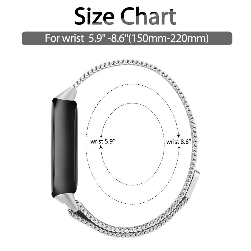Vanjua for Fitbit Inspire 3 Bands Women Men, Stainless Steel Metal Mesh Loop Adjustable Magnetic Wristband Replacement Straps Compatible with Fitbit Inspire 3 Fitness Tracker (Silver) - Image 4