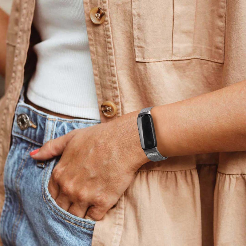 Vanjua for Fitbit Inspire 3 Bands Women Men, Stainless Steel Metal Mesh Loop Adjustable Magnetic Wristband Replacement Straps Compatible with Fitbit Inspire 3 Fitness Tracker (Silver) - Image 5