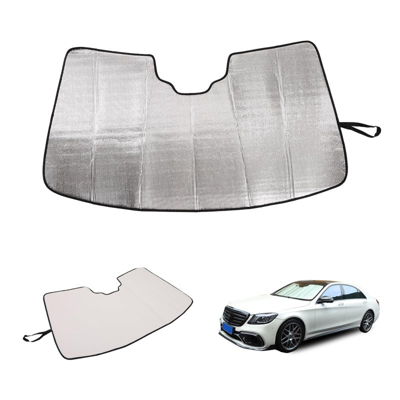 حاجب شمس الزجاج الأمامي متوافق مع مرسيدس بنز S-Class W221 2008-2013 W222 2014-2020 قابل للطي لحاجب الشمس الأمامي حامي يحجب أشعة UV يحافظ على برودة سيارتك