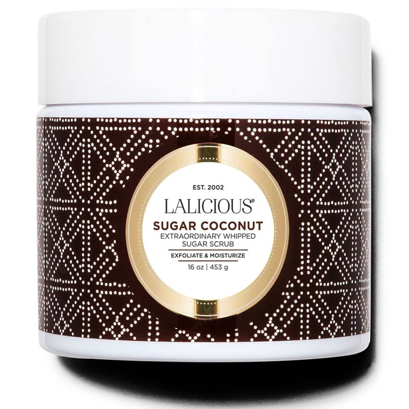 LaLicious Sugar Coconut Extraordinary Whipped Sugar Scrub - Cane Sugar Body & Foot Scrub, Exfoliating & Moisturizing Skin Care with Coconut Oil & Honey, No Parabens (16oz)