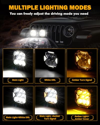 Auxbeam 4 Inch LED Driving Pod Light CubeZ Series 112W Cube Spot Flood Combo Beam with Amber Covers 150 UltraWide Offroad Pods 12800LM Hyper Bright with White DRLAmber Turn Signal Light Pair - Image 3