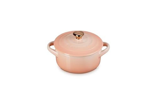 Le Creuset Le Creuset Stoneware Mini Round Cocotte 8oz Peche with Gold Heart Knob 
