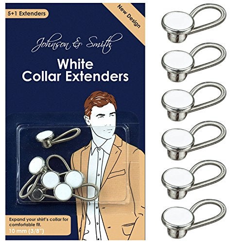 Johnson Smith Johnson & Smith White Metal Collar Extenders Stretch Neck Extender for 1/2 Size Expansion of Men Dress Shirts, 5 +1 Pack, 3/8" - Image 1