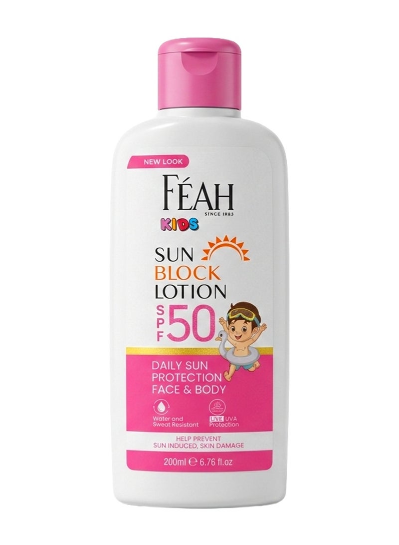 فياح لوشن واقي من الشمس للأطفال من فيا بعامل حماية 50، 200 مل - واقي شمس لطيف عالي الحماية - Image 1