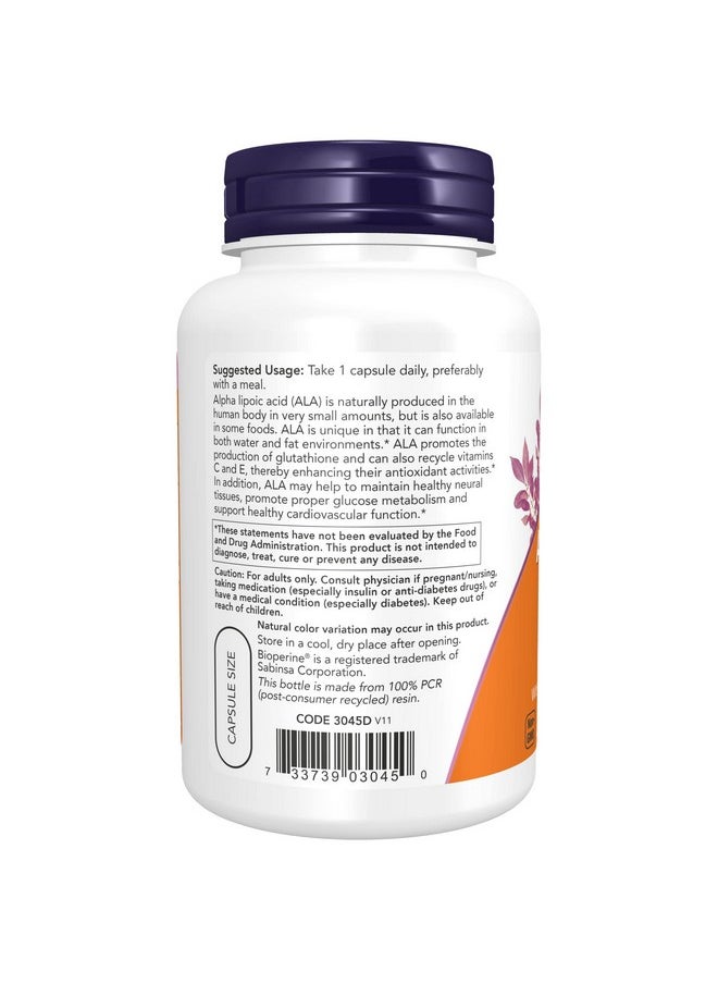 now Supplements Alpha Lipoic Acid 600 Mg With Grape Seed Extract & Bioperine® Extra Strength 120 Veg Capsules  - Image 4