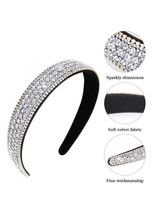 Wecoe Rhinestone Headband Women Girls Fashion Silver Headband Bling Sparkly Crystal Diamond Headband Thin Hair Band Holiday Birthday Gift Short Hair Accessories For Women Girls (Silver) - Image 2