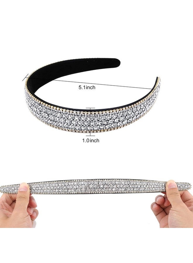 Wecoe Rhinestone Headband Women Girls Fashion Silver Headband Bling Sparkly Crystal Diamond Headband Thin Hair Band Holiday Birthday Gift Short Hair Accessories For Women Girls (Silver) - Image 3