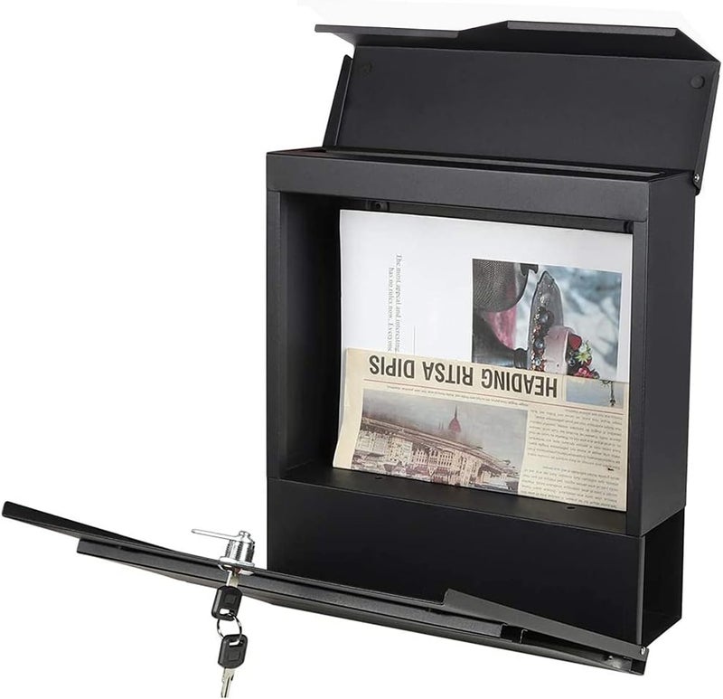 Parrency Metal Mailbox Wall Mount, Locking Mailbox with Key Lock, Hanging Secure Postbox, Security Key Drop Box,Outdoor Wall Mounted Mail Box with Large Capacity,Black - Image 4