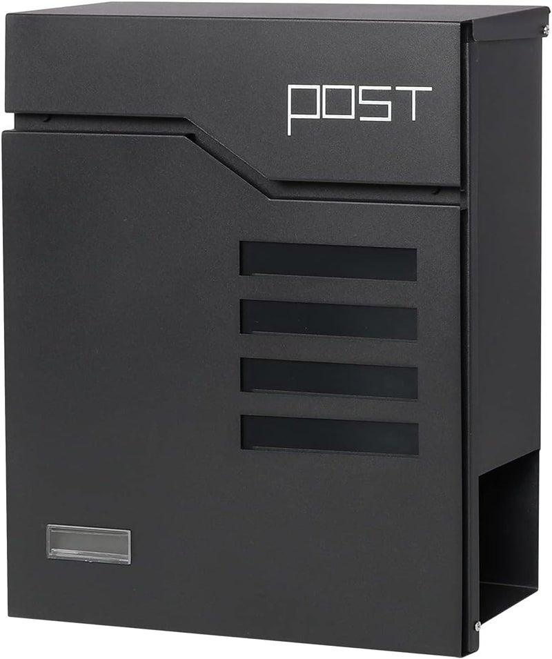 Parrency Metal Mailbox Wall Mount, Locking Mailbox with Key Lock, Hanging Secure Postbox, Security Key Drop Box,Outdoor Wall Mounted Mail Box with Large Capacity,Black - Image 1
