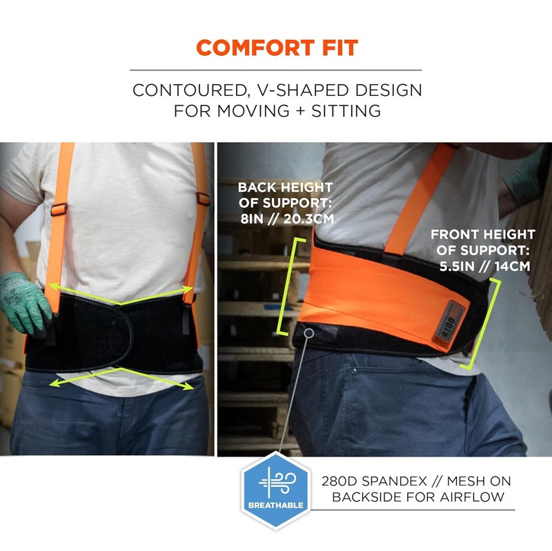 Ergodyne ProFlex 100HV Back Support Brace High Visibility Support Belt 8 Spandex Material Removeable Straps  Orange  Medium - Image 4