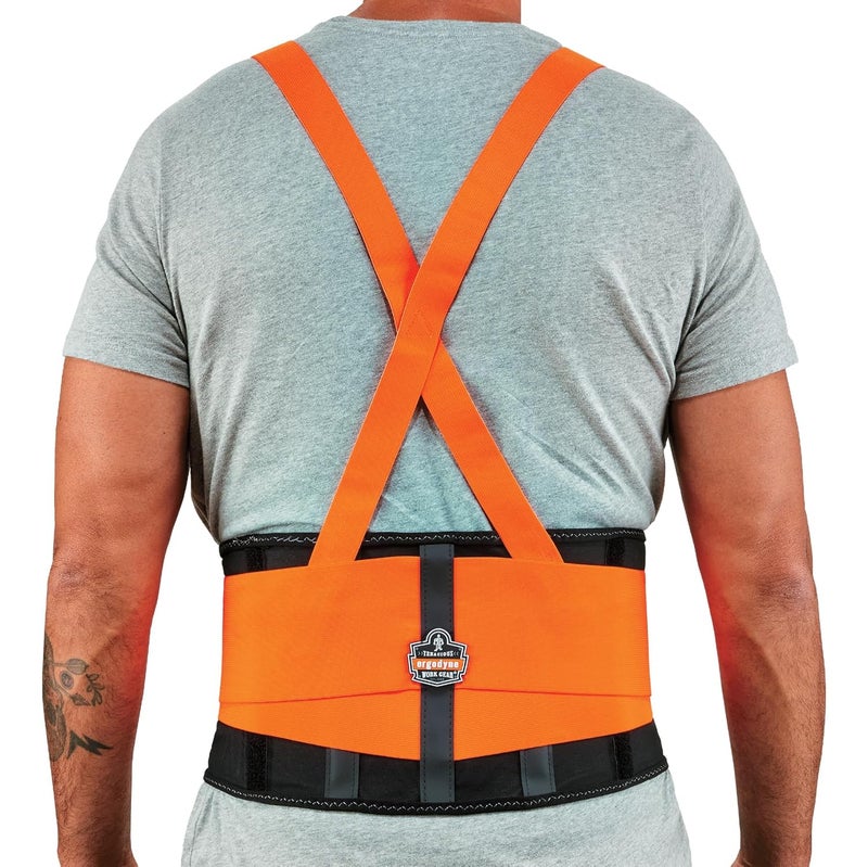 Ergodyne ProFlex 100HV Back Support Brace High Visibility Support Belt 8 Spandex Material Removeable Straps  Orange  Medium - Image 1