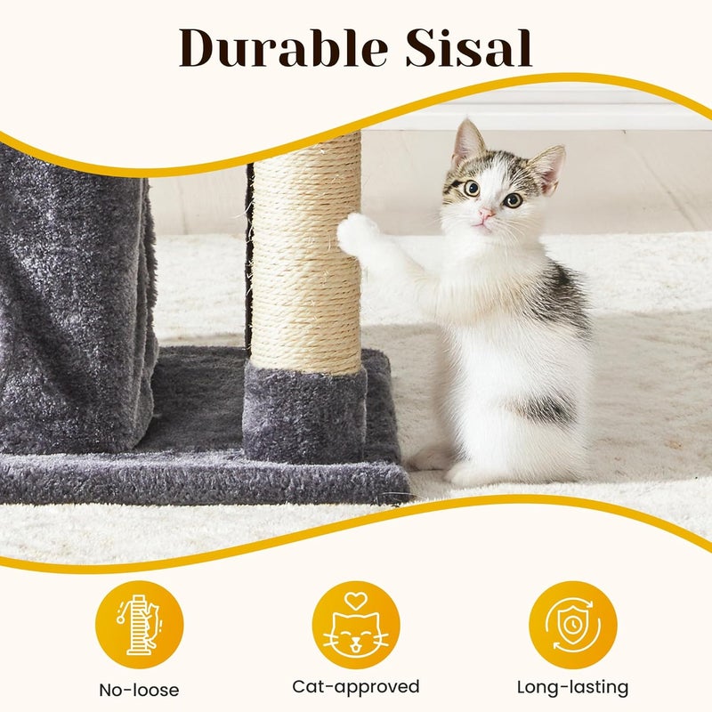 FansaFurn Medium Cat Tree with Scratching Posts, Cat Bed, Hammocks & Condos – Multi-Level Cat Tower for Playful Cats, 35.8" Modern Jungle Gym, Dark Grey - Image 2