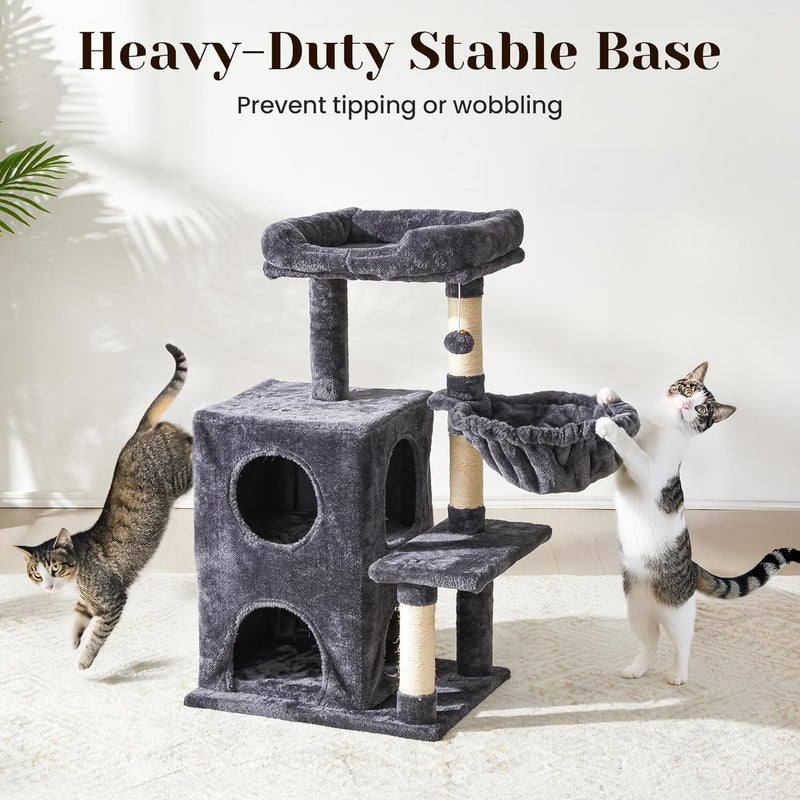 FansaFurn Medium Cat Tree with Scratching Posts, Cat Bed, Hammocks & Condos – Multi-Level Cat Tower for Playful Cats, 35.8" Modern Jungle Gym, Dark Grey - Image 3