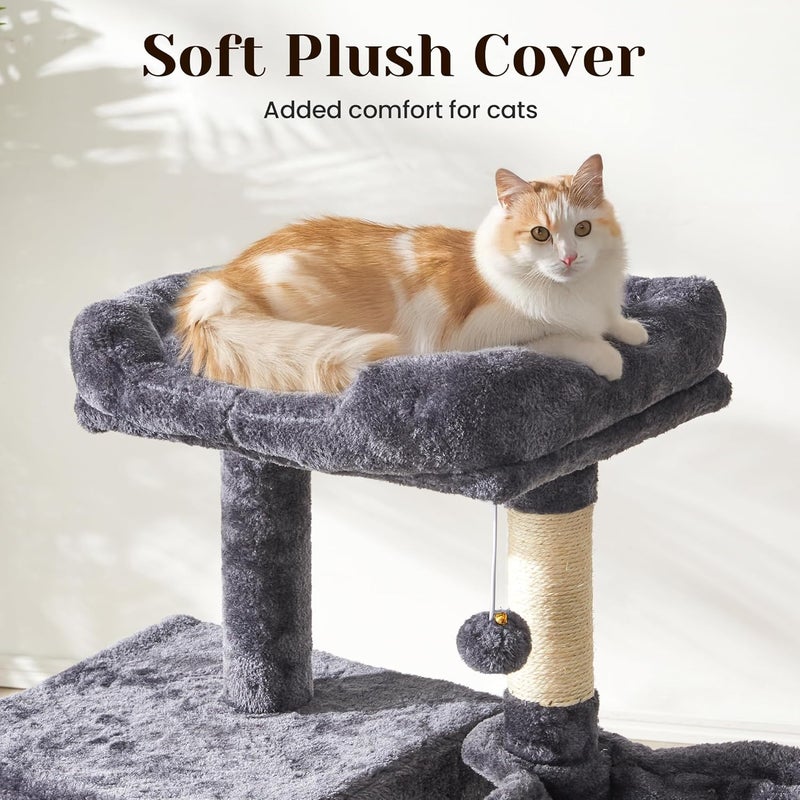 FansaFurn Medium Cat Tree with Scratching Posts, Cat Bed, Hammocks & Condos – Multi-Level Cat Tower for Playful Cats, 35.8" Modern Jungle Gym, Dark Grey - Image 4