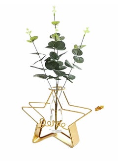 Generic Glass Flower Vase With Metal Rack Stand Gold/Clear 20x19x6cm  - Image 1
