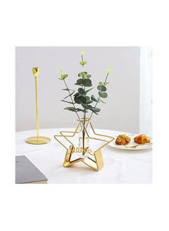 Generic Glass Flower Vase With Metal Rack Stand Gold/Clear 20x19x6cm  - Image 3