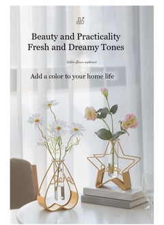 Generic Glass Flower Vase With Metal Rack Stand Gold/Clear 20x19x6cm  - Image 5