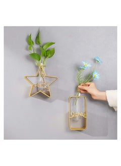 Generic Glass Flower Vase With Metal Rack Stand Gold/Clear 20x19x6cm  - Image 2