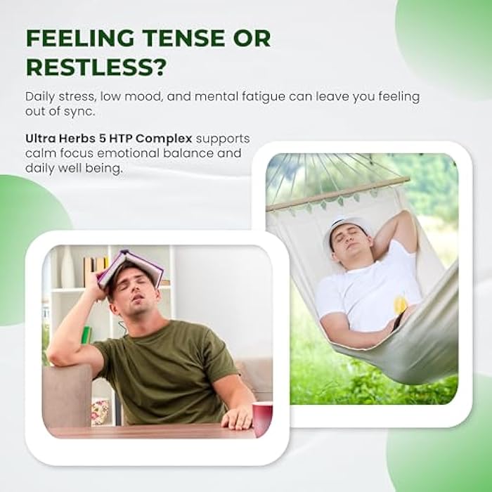 Ultra Herbs 5-HTP with GABA, L-Theanine, Ashwagandha, Lemon Balm, Rhodiola, Vitamins B1, B6, B12 – 150 Vegetable Capsules - Image 2