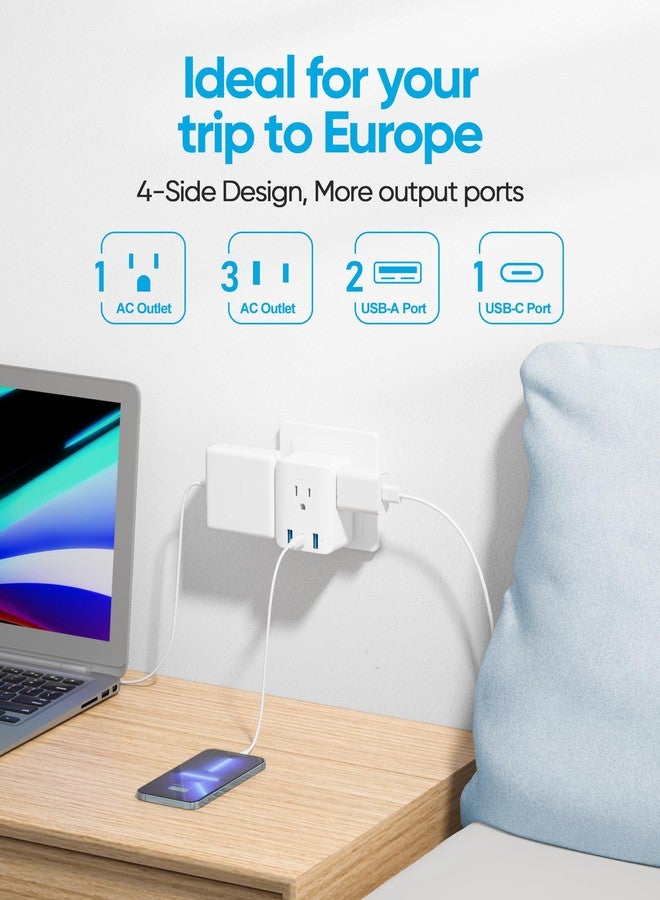 olcorife 2 Pack European Travel Plug Adapter, Foldable International Power Adapter with 4 Outlets 3 USB Ports, Type C Plug Adapter for US to Europe, Italy Spain Iceland France Germany - Image 2