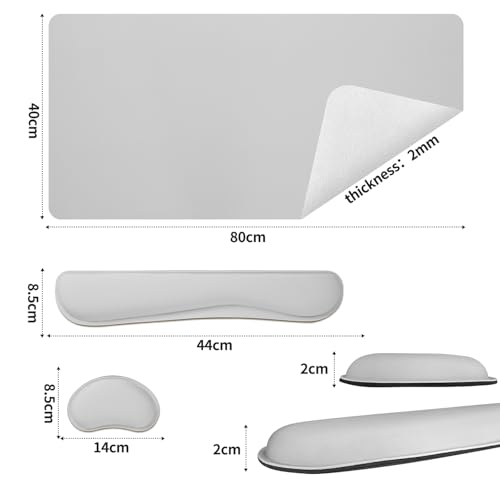 Bloss Leather Desk Pad and Keyboard Wrist Rest, Large Mouse Pad + Keyboard Pad+Mouse Wrist Support, Non-Slip Desk Mat Protector for Office, Home(31.5×15.7 Inches, Light Grey) - Image 5