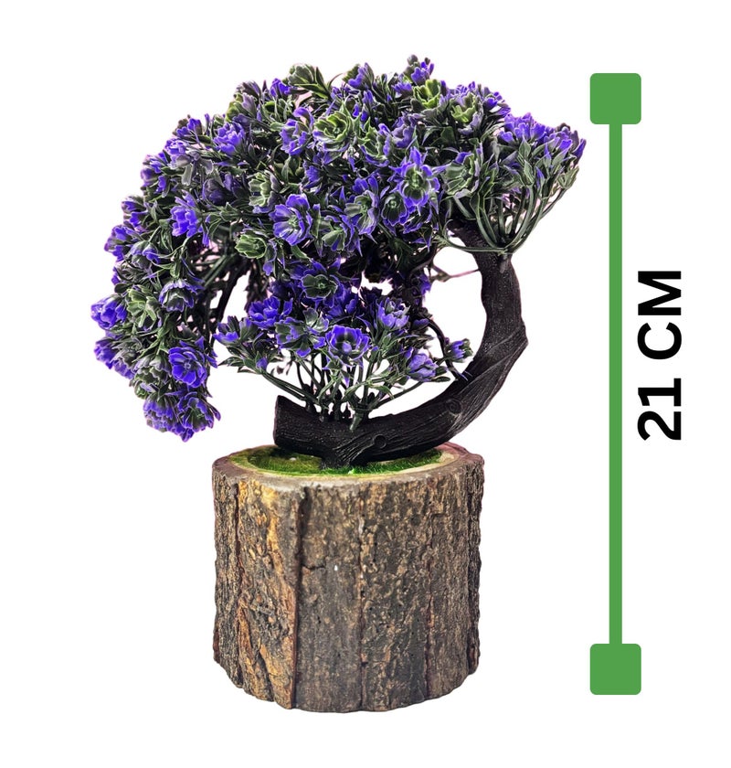 Dekorly Artificial Bonsai Tree Fake Plant Potted House Plants Japanese Pine Bonsai Plant Faux Bonsai for Home Indoor Decoration Office (Height : 21CM, Wooden Pot, Purple) - Image 2