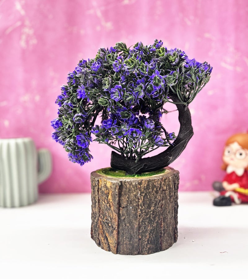 Dekorly Artificial Bonsai Tree Fake Plant Potted House Plants Japanese Pine Bonsai Plant Faux Bonsai for Home Indoor Decoration Office (Height : 21CM, Wooden Pot, Purple) - Image 1
