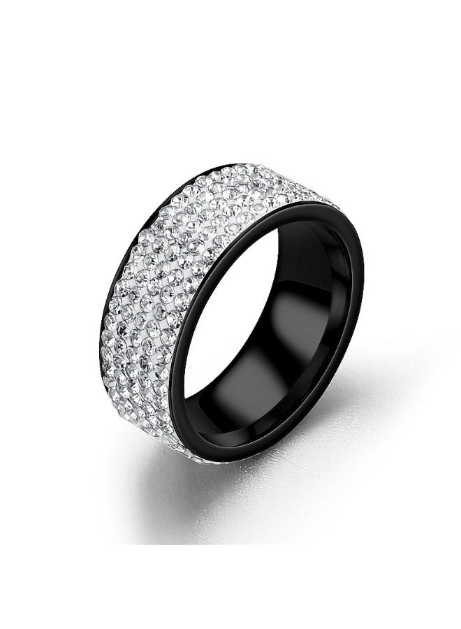 8MM Titanium Steel Five-Row Diamond Ring – Fashion Ring with AAA Clear Diamonds, Handcrafted, Hypoallergenic, Scratch-Resistant, Wedding & Daily Jewelry  - Image 2