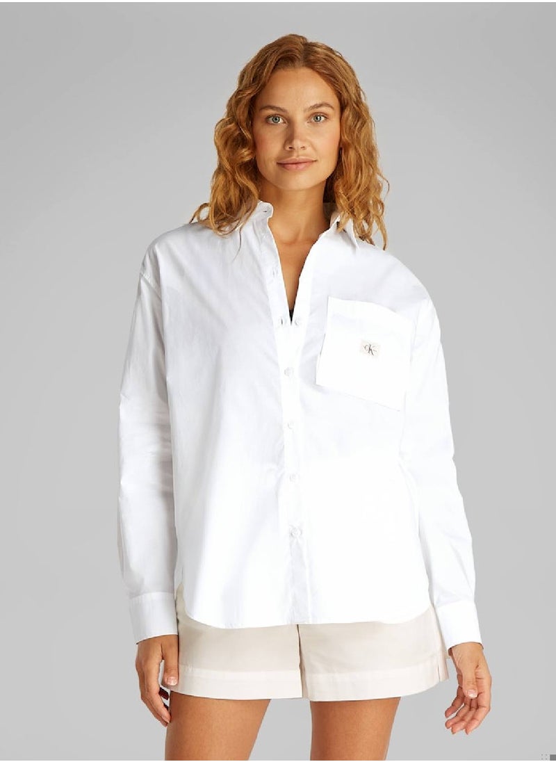 Calvin Klein Jeans - Women's Relaxed Cotton Poplin Shirt - Cotton, White - Image 1