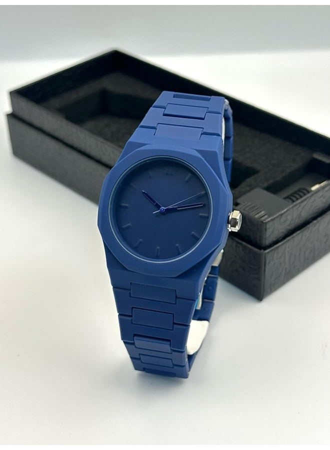 ساعة يد رجالية بتصميم كلاسيكي بسيط | مقاومة للماء مع سوار من الكربون الأزرق الداكن | مظهر عصري يناسب جميع الإطلالات - Image 4