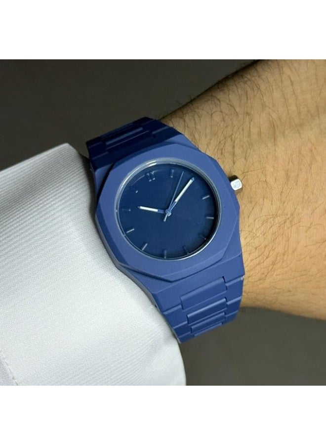 ساعة يد رجالية بتصميم كلاسيكي بسيط | مقاومة للماء مع سوار من الكربون الأزرق الداكن | مظهر عصري يناسب جميع الإطلالات - Image 2