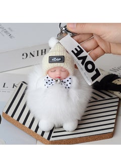 Genuine Fox Fur Ball Keychain Plush Doll Charm White