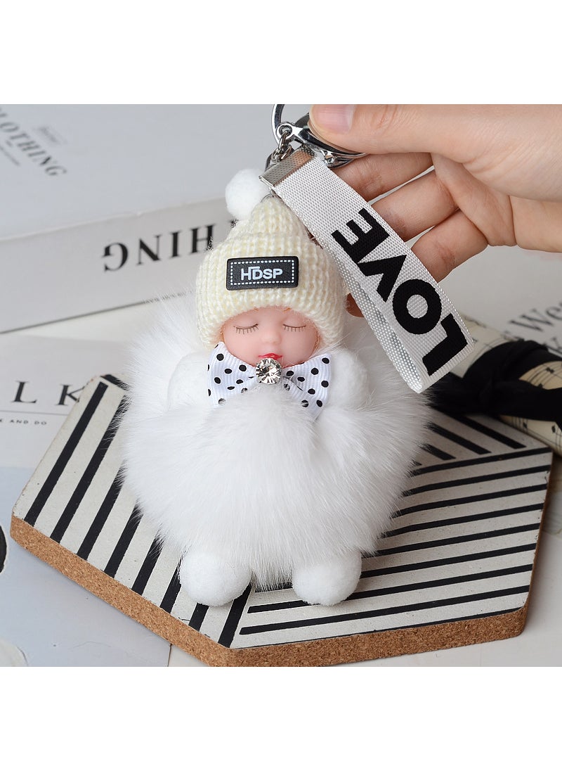 Generic - Genuine Fox Fur Ball Keychain Plush Doll Charm White - Image 1