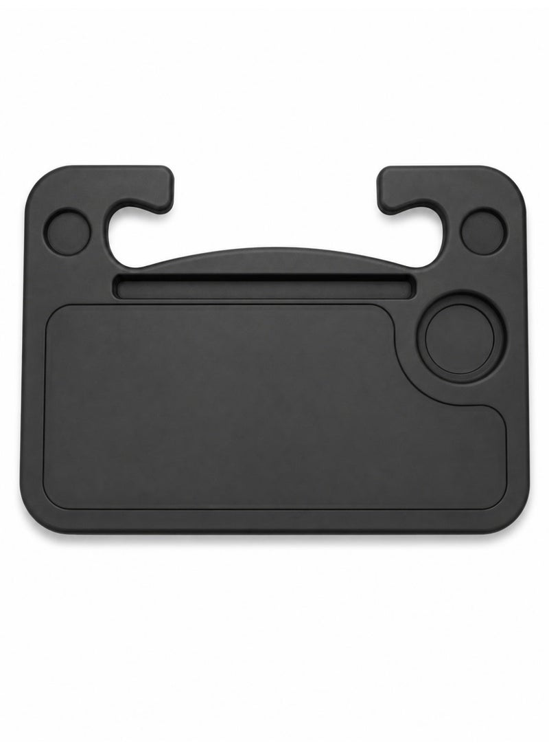 2-in-1 Car Steering Wheel Table & Seat Back Storage Box - Multifunctional Vehicle Tray Desk & Organizer Accessory with Cup Phone Card Holder, Durable HDPE Material for Eating & Dining - Image 1
