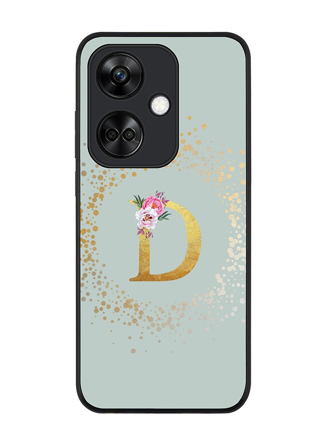 Stylizedd Rugged Black Edge case for OnePlus Nord CE3 Case Cover - Custom Monogram Initial Letter Floral Pattern Alphabet - D (Light Grey) - Image 1