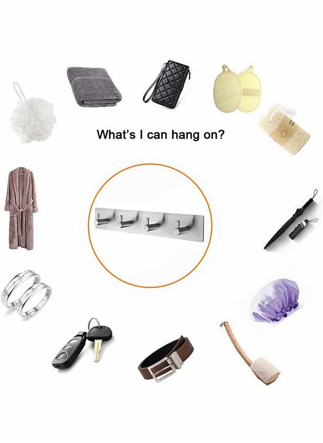 HomarKet - 4 Hooks Self Adhesive Stainless Steel Hooks Wall Mounted Heavy Duty Hanger Key Rack Towel Hooks for Bathroom Living Room and Kitchen - Image 1
