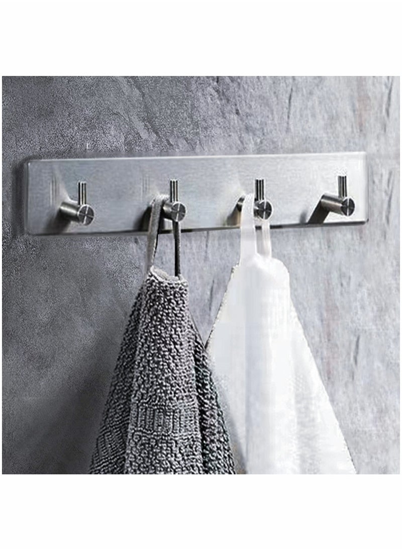 HomarKet - 4 Hooks Self Adhesive Stainless Steel Hooks Wall Mounted Heavy Duty Hanger Key Rack Towel Hooks for Bathroom Living Room and Kitchen - Image 1