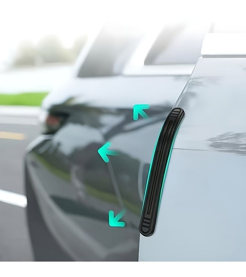 4pcs Black Universal Car Door Edge Bumper Strips Anti Collision Mirror Adhesive - Image 1