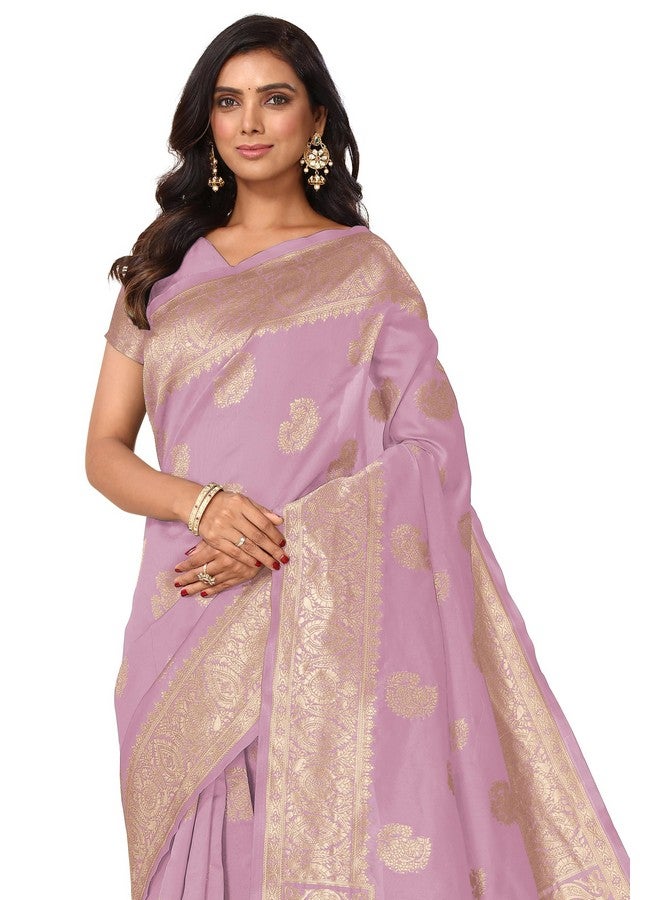 Subham Women's Silk Cotton Banarasi Soft Saree with Blouse Piece | Jacquard Design Kanjivaram Sarees | Golden Zari (46122 - Light Pink, Golden) - Image 1