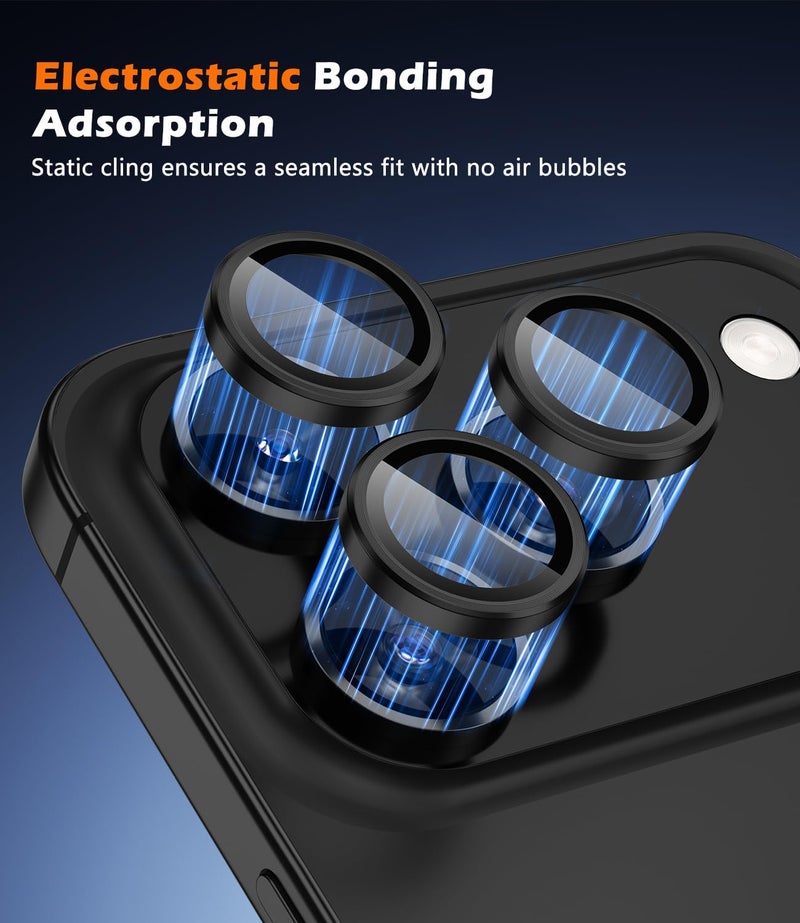 imluckies Camera Lens Protector for iPhone 17 Pro/ iPhone 17 Pro Max/ iPhone 16 Pro/ iPhone 16 Pro Max, AR+AF Tempered Glass & 9H Hardness Shatterproof, HD Clear Metal Lens Cover with Installation Tray 2025, Black - Image 4